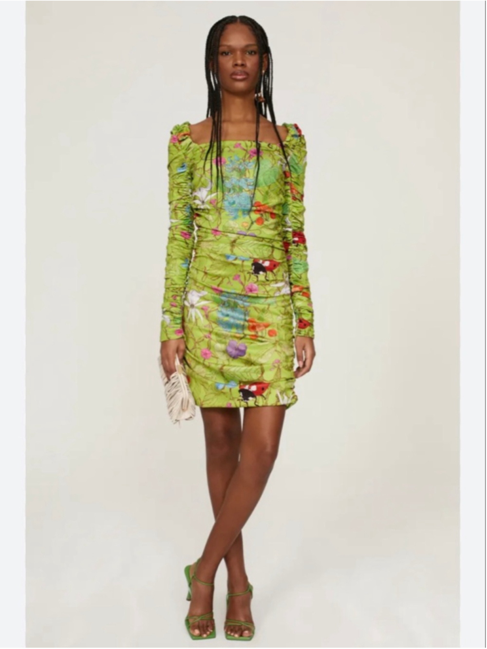 Aliette Ruched Floral Lady Bug Mini Dress
